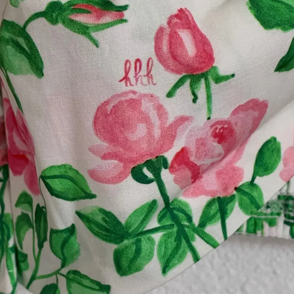 NWT Hill House Home‎ Puff Sleeve Floral Bow Crop Top in White/Pink